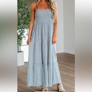 NWOT SEW IN LOVE BLUE/WHITE TIERED DRESS